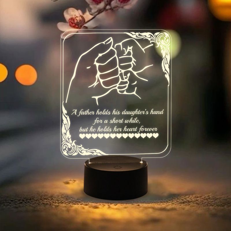 Engraved Quote Night Lamp with Warm White Light & On/Off Touch Button | Gift for Father from Daughter | Bedside Desk Table Lamp